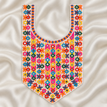 Geometric Embroidered Neck Patch with Mirror Work & Tassel Fringe for Ethnic Wear