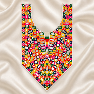 Geometric Embroidered Neck Patch with Mirror Work & Tassel Fringe for Ethnic Wear hover image