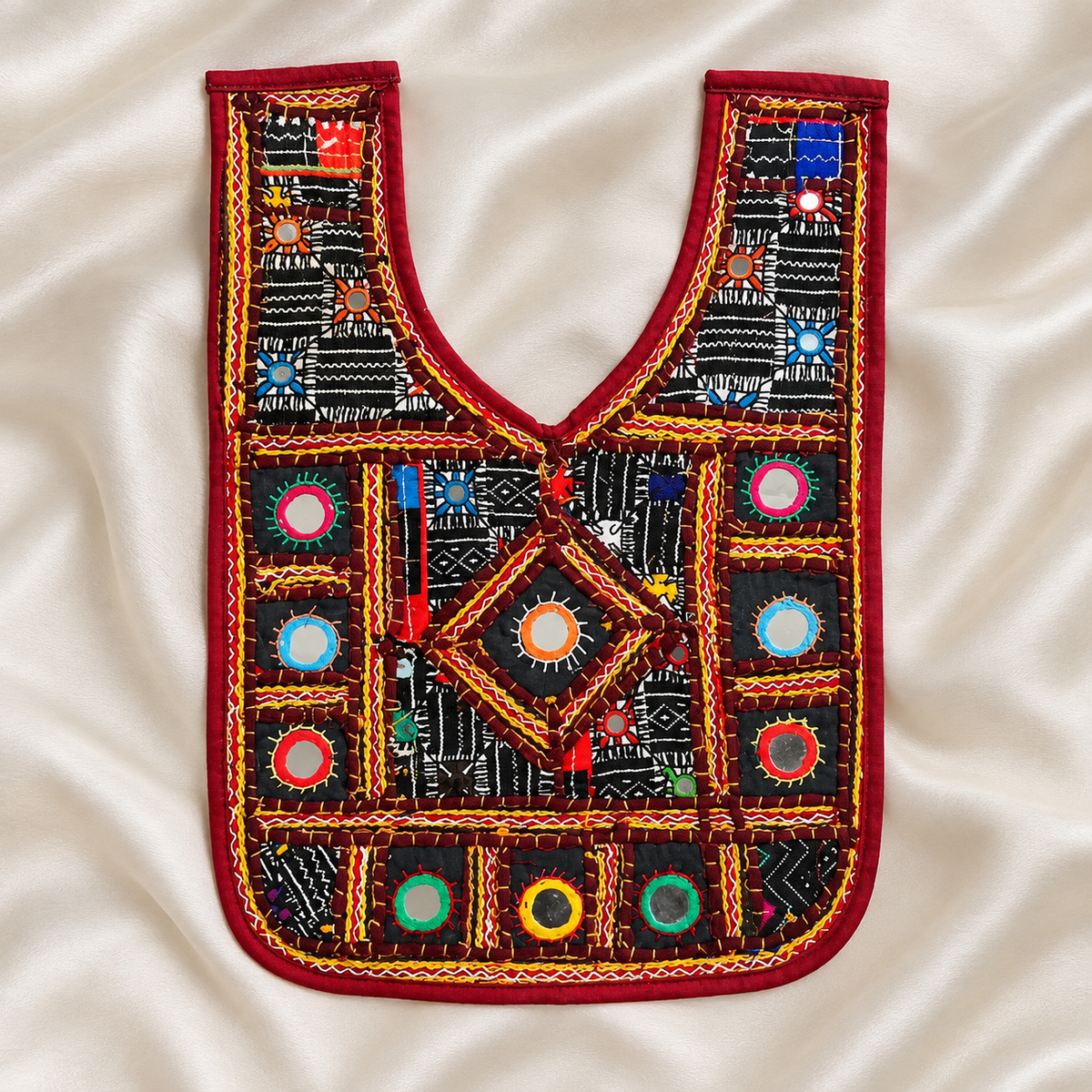 Mirror Work Geometric Embroidered Neck Patch for Ethnic & Designer Wear