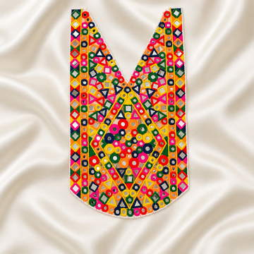 Geometric Mirror Work Embroidered Neck Patch for Ethnic & Designer Wear