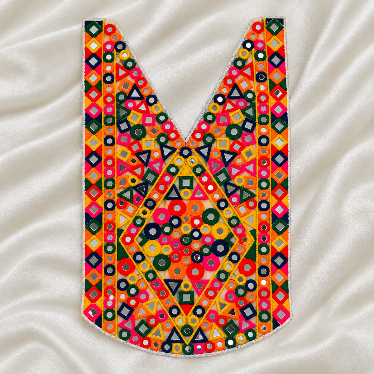 Geometric Mirror Work Embroidered Neck Patch for Ethnic & Designer Wear
