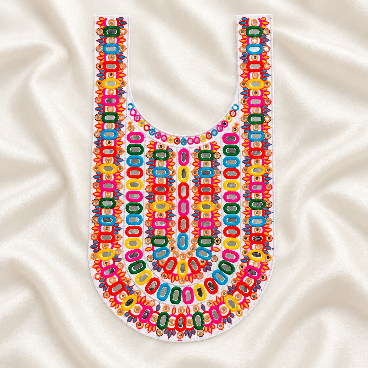Oval Mirror Work Embroidered Neck Patch for Ethnic & Designer Wear