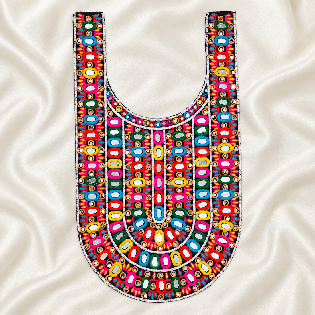 Oval Mirror Work Embroidered Neck Patch for Ethnic & Designer Wear