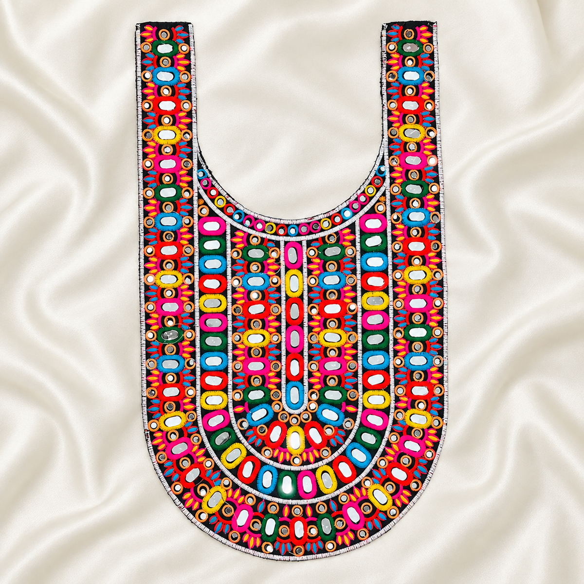Oval Mirror Work Embroidered Neck Patch for Ethnic & Designer Wear