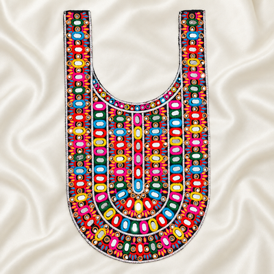 Oval Mirror Work Embroidered Neck Patch for Ethnic & Designer Wear hover image