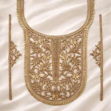 Handcrafted Golden Floral Garden Zardozi Neck Patch