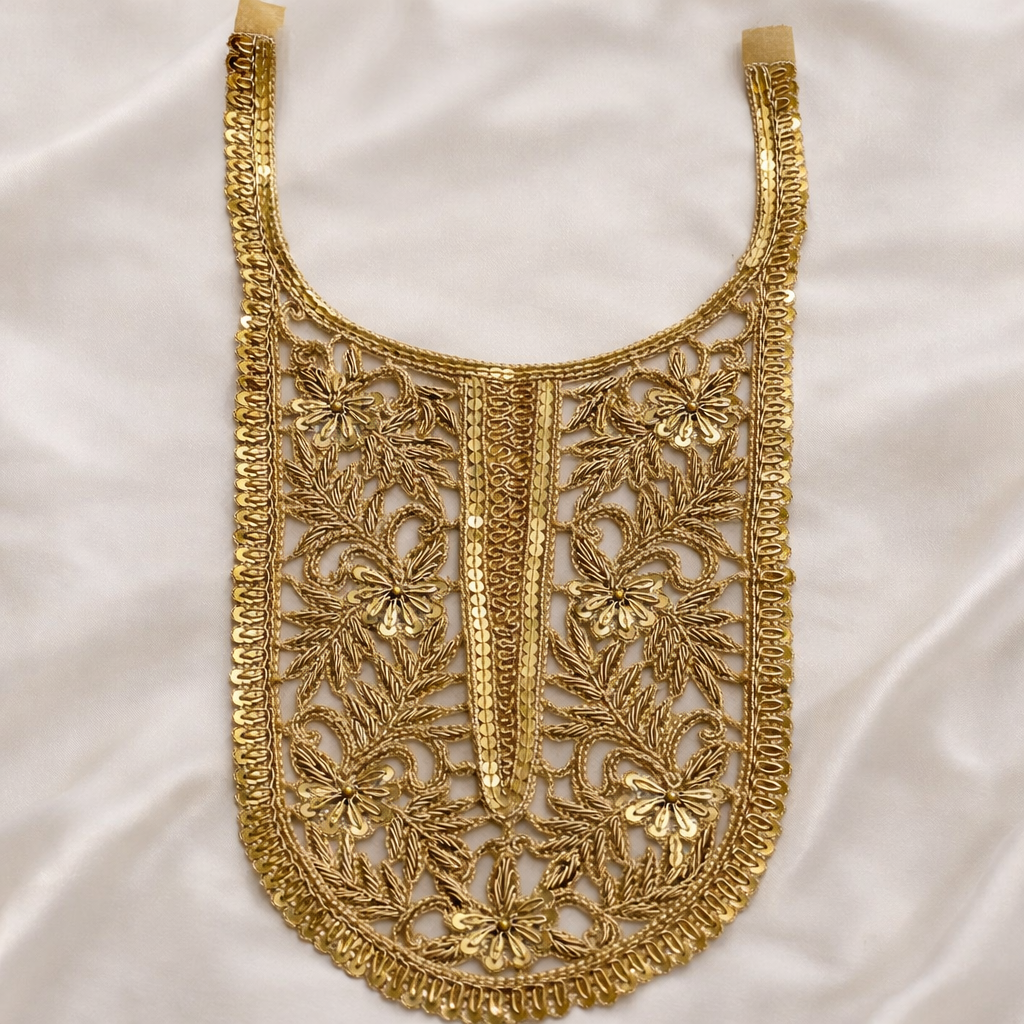 Antique Gold Hand Embroidered Neckline Patch