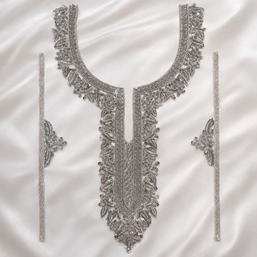 Silver Handcrafted Neckline Embroidery