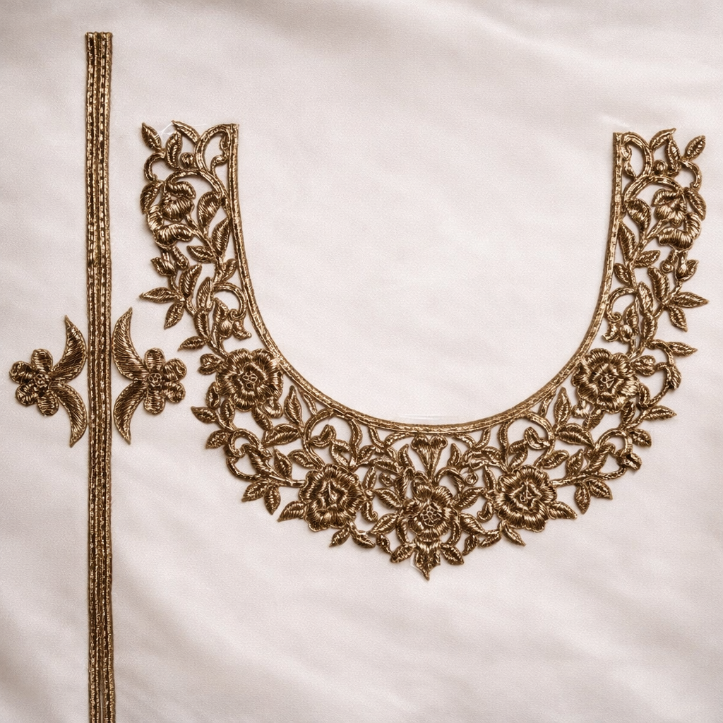 Elegant Handcrafted Embroidery Neckline Applique