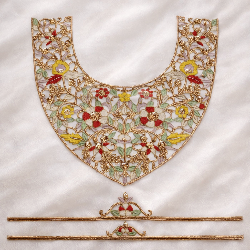 Handcrafted Gold Embroidered Neckline Patch