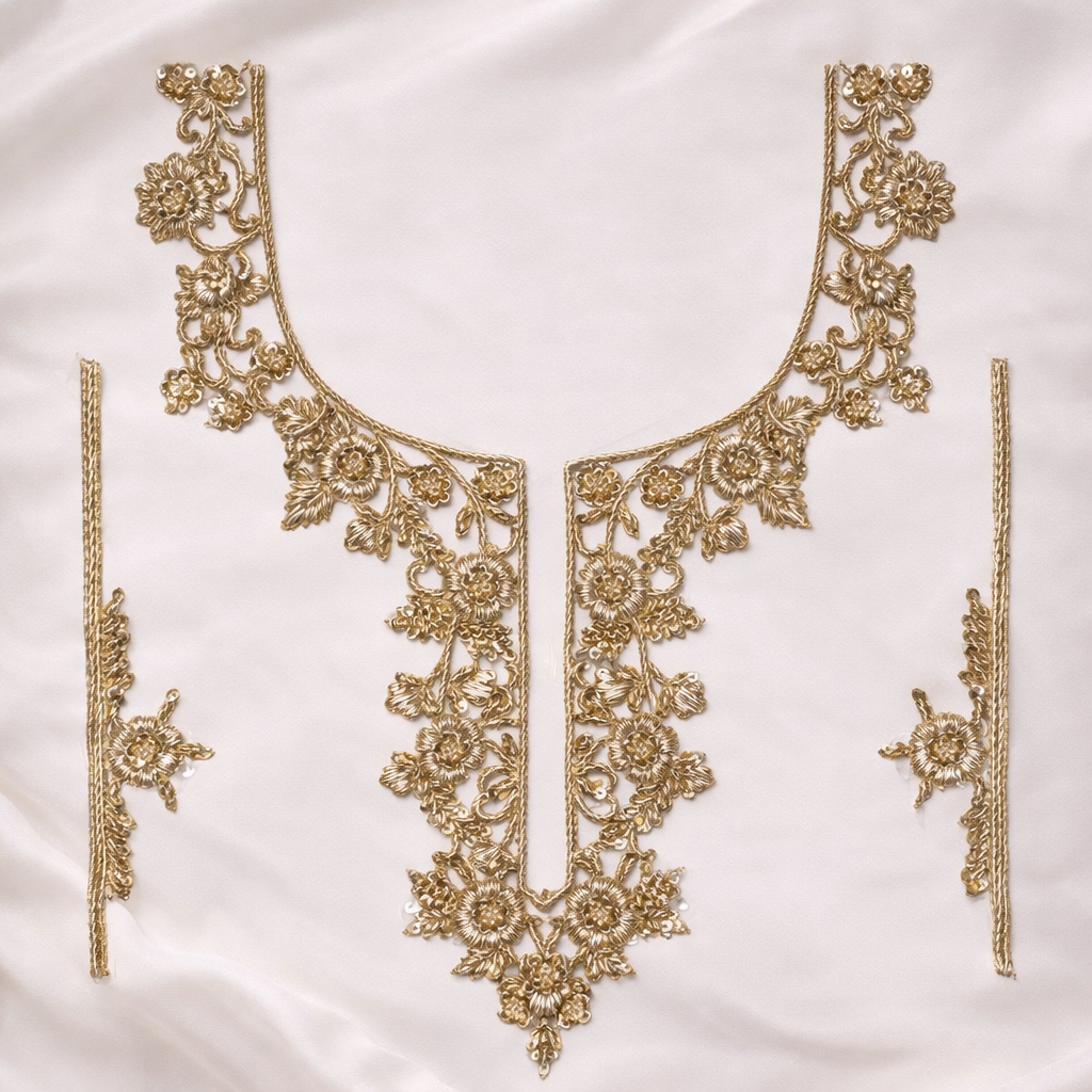 Handcrafted Sequin Embroidered Bridal Neckline Applique