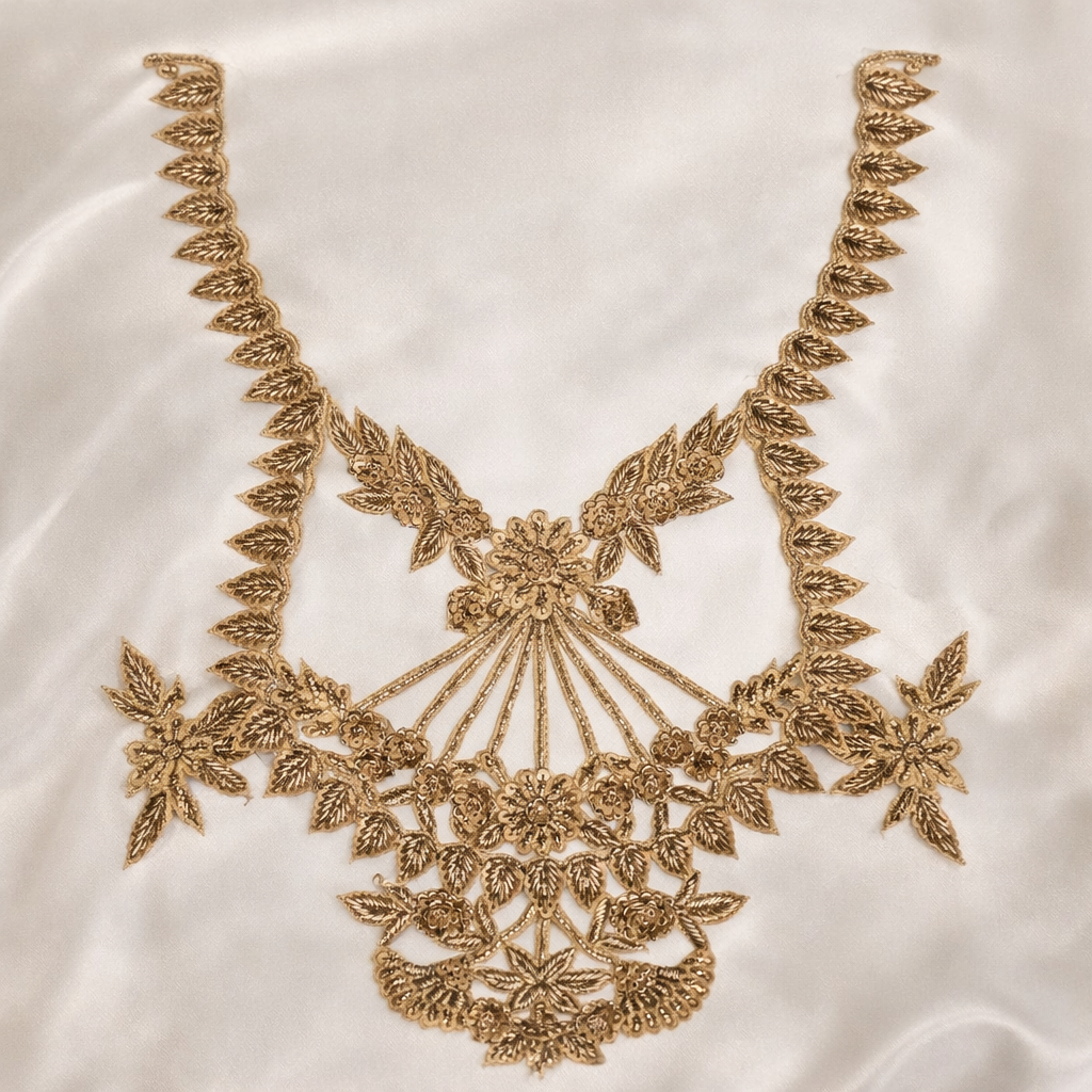 Traditional Hand Embroidered Neckline Applique