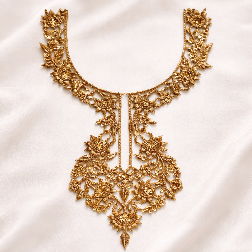 Handcrafted Bridal Neckline Embroidery Applique
