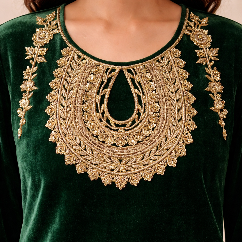 Handcrafted Floral Neckline Applique