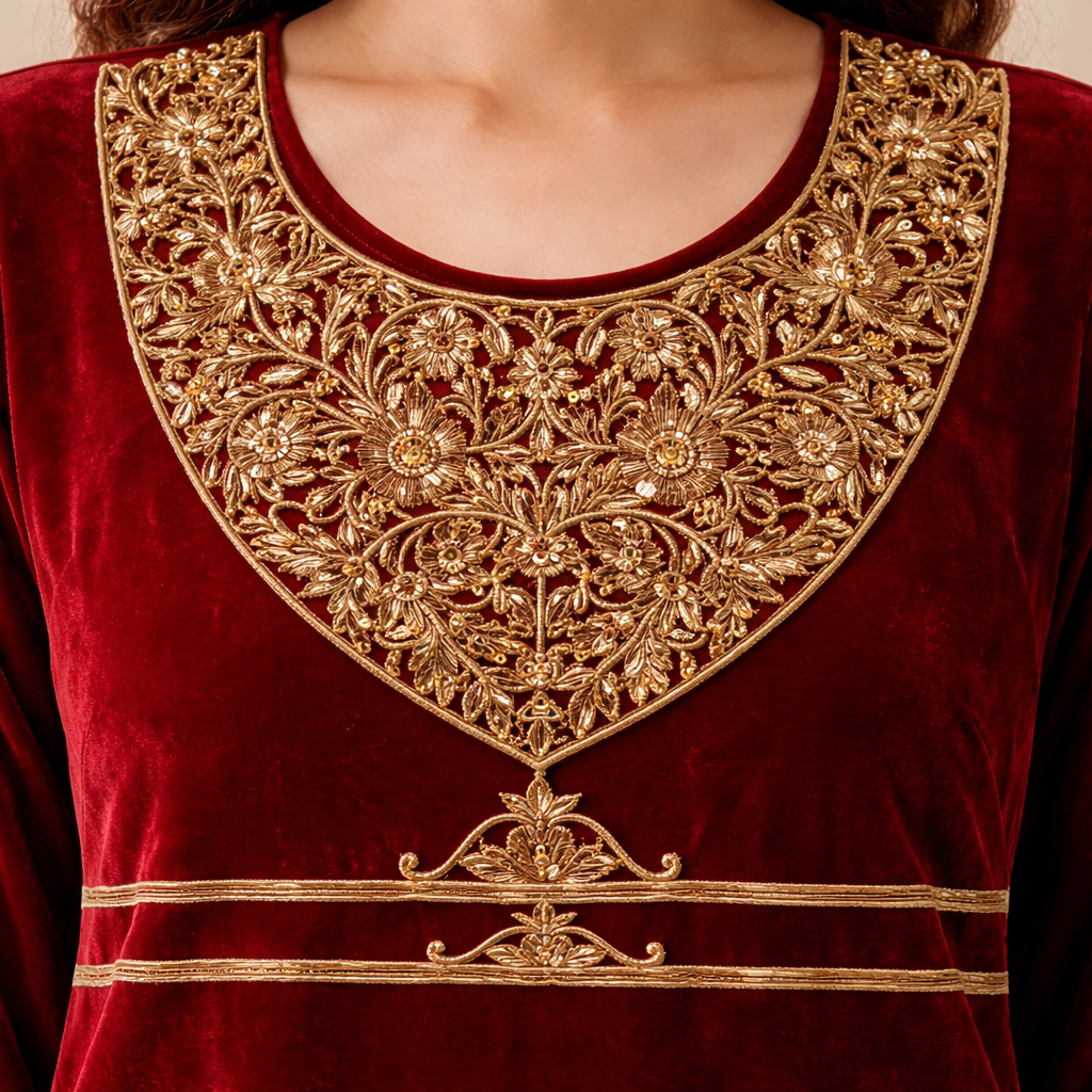 Handcrafted Zardozi Embroidered Neckline Applique