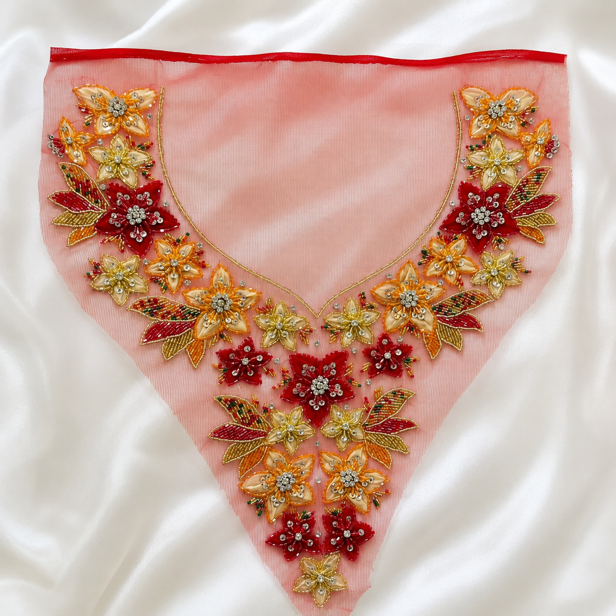 3D Floral Beaded Handwork Neckline Patch for Bridal & Designer Wear