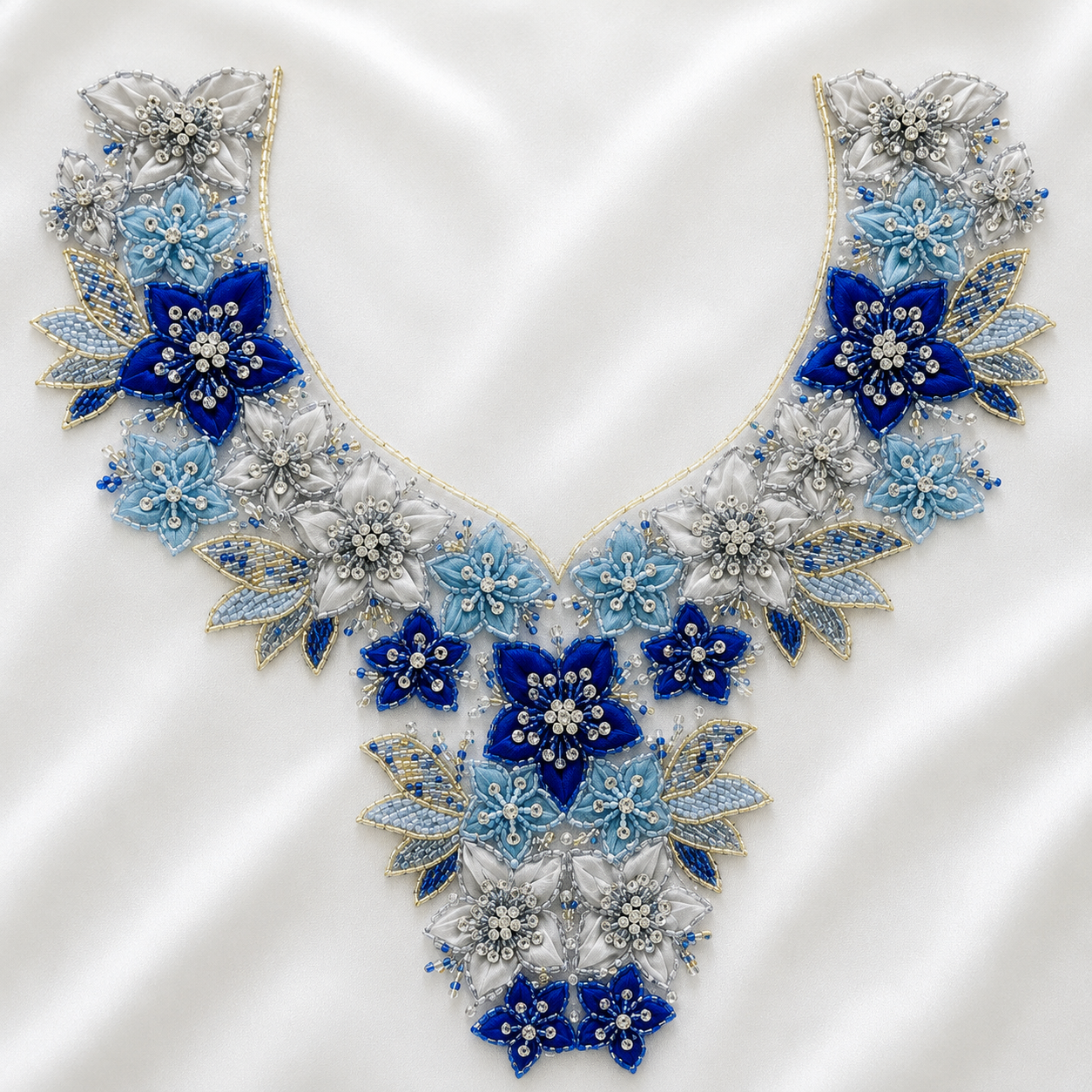 3D Floral Beaded Handwork Neckline Patch for Bridal & Designer Wear