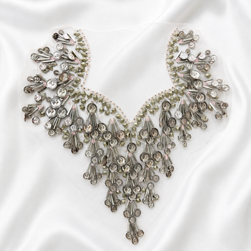 Metallic Coin & Tube Bead Embellished Neckline Patch for Designer Wear