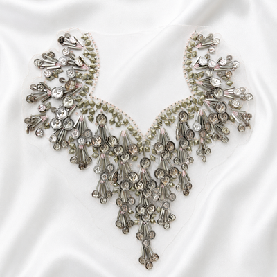Metallic Coin & Tube Bead Embellished Neckline Patch for Designer Wear