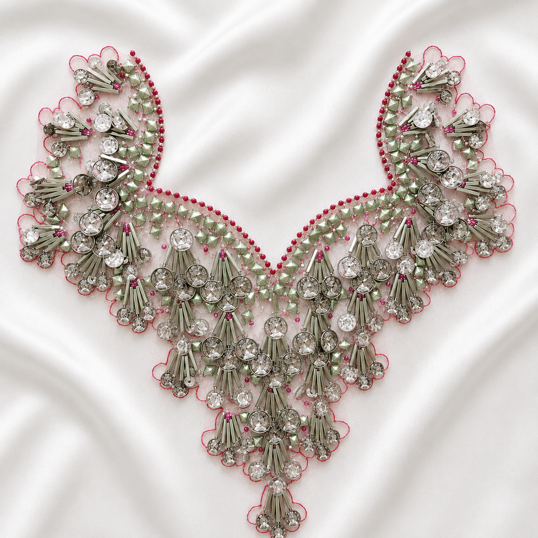 Metallic Coin & Tube Bead Embellished Neckline Patch for Designer Wear