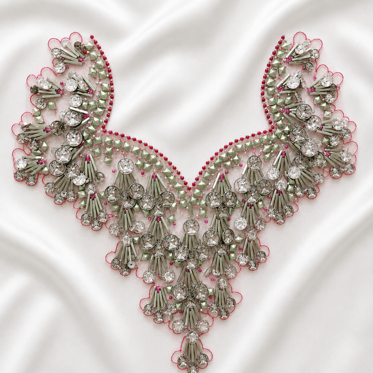 Metallic Coin & Tube Bead Embellished Neckline Patch for Designer Wear