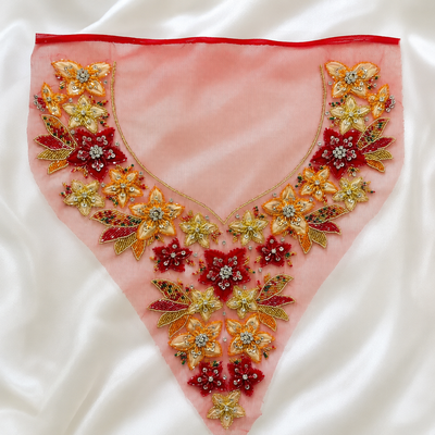 3D Floral Beaded Handwork Neckline Patch for Bridal & Designer Wear