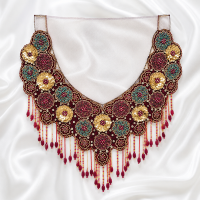 Handcrafted Floral Sequin & Beaded Fringe Neckline Patch for Bridal Wear hover