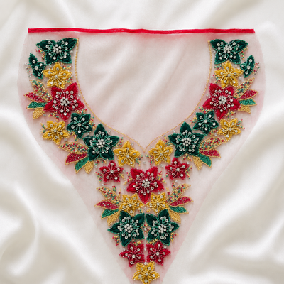 3D Floral Beaded Handwork Neckline Patch for Bridal & Designer Wear hover