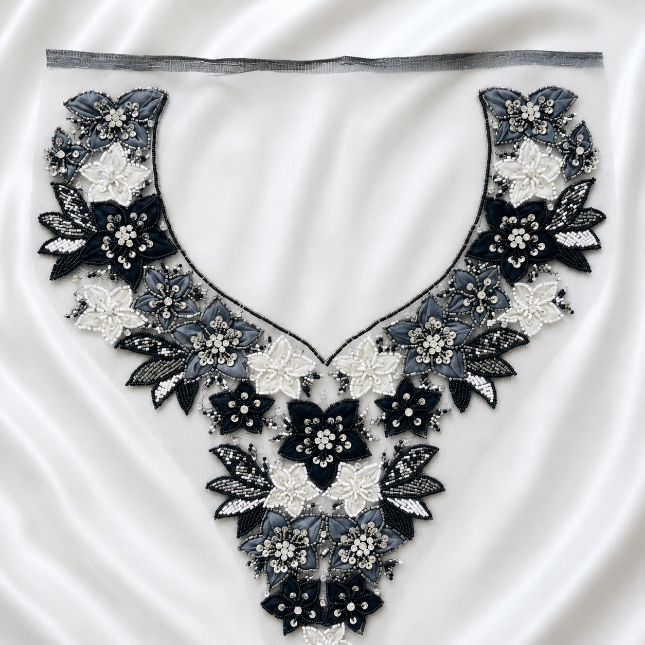 3D Floral Beaded Handwork Neckline Patch for Bridal & Designer Wear