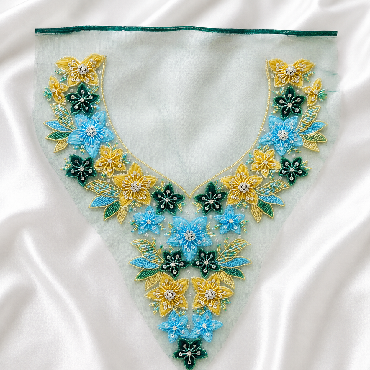 3D Floral Beaded Handwork Neckline Patch for Bridal & Designer Wear