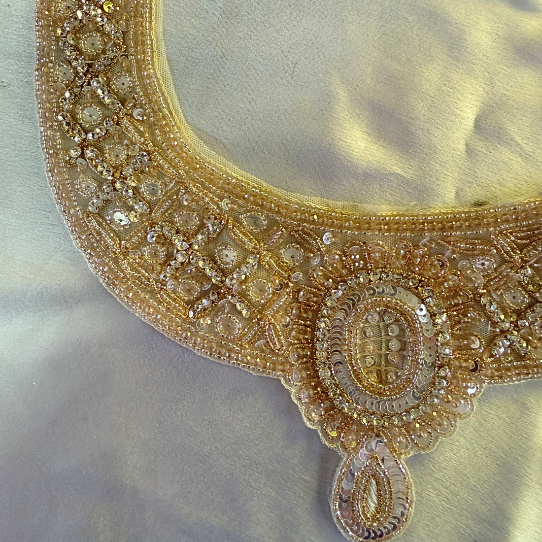 Hand Embroidered Neckline Patch with Pearl & Bead Work