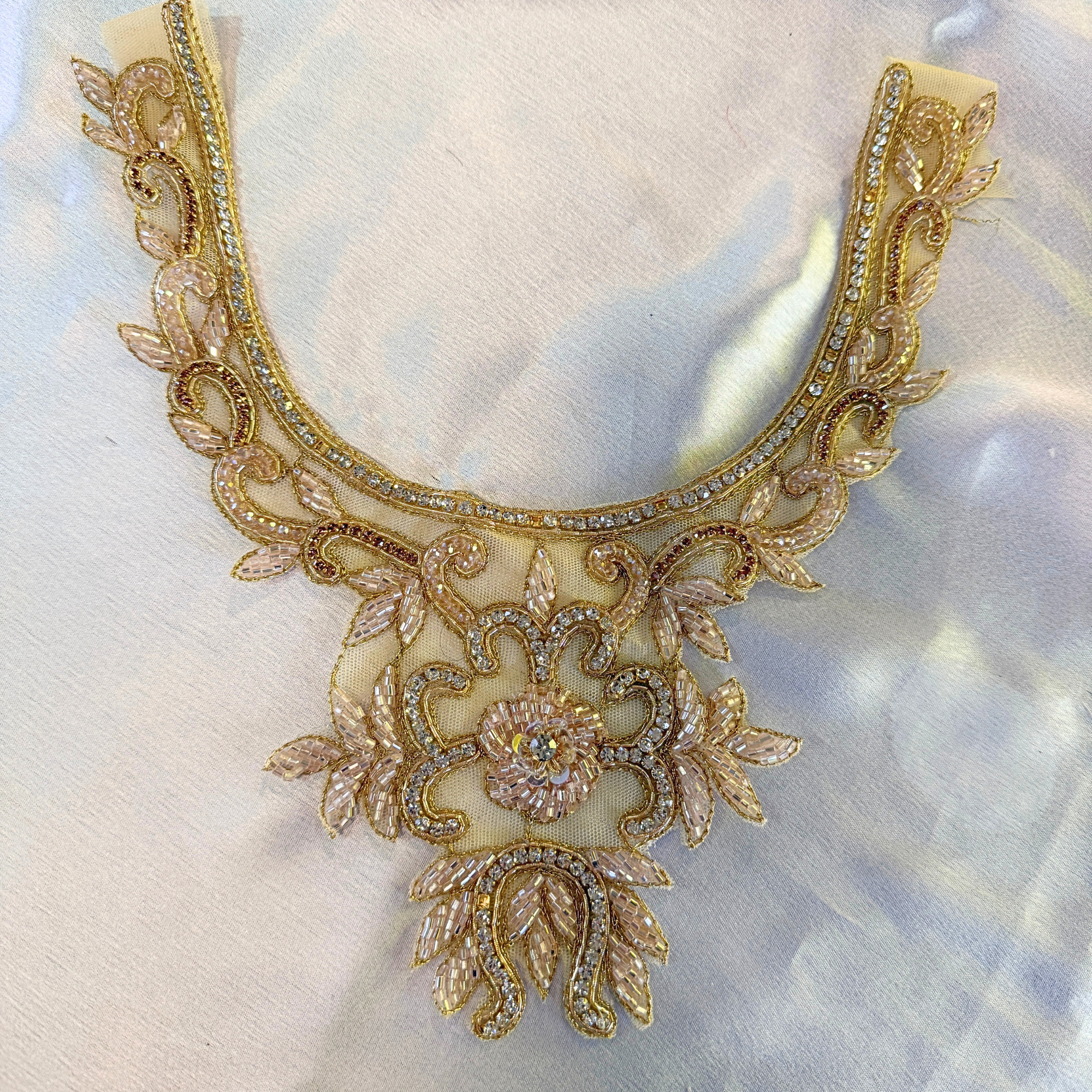 Embroidered Designer Neckline Patch with Beads, Sequins & Stone Work