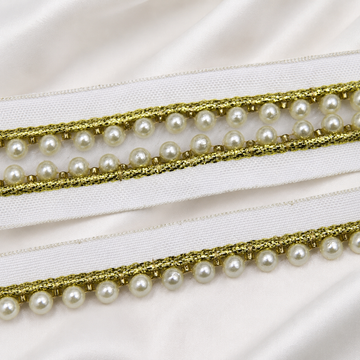 Pearl Bead Lace Trim with Metallic Embroidered Border for Ethnic & Designer Wear