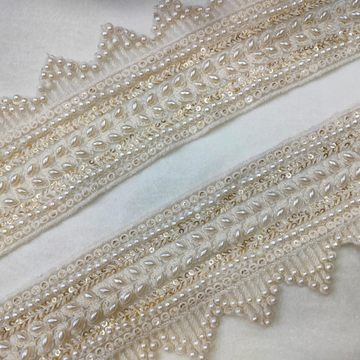 Pearl & Sequin Embroidered Lace Trim Border