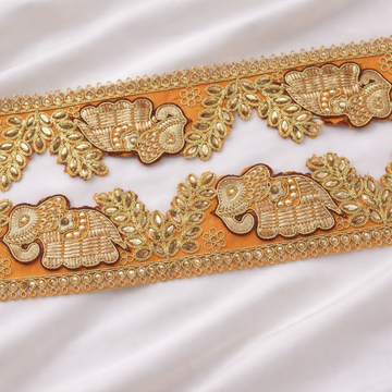 Vibrant Elephant Motif Zari Trim