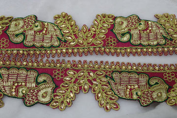 Elegant Pink Elephant Motif Zari Trim