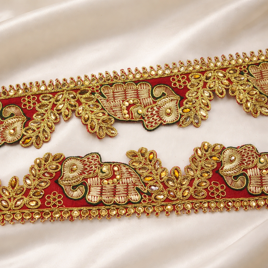 Vibrant Elephant Motif Zari Trim