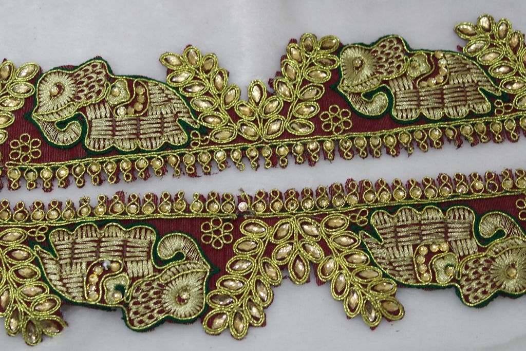 Rich Maroon Elephant Motif Zari Trim