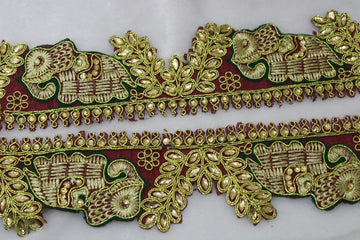 Rich Maroon Elephant Motif Zari Trim