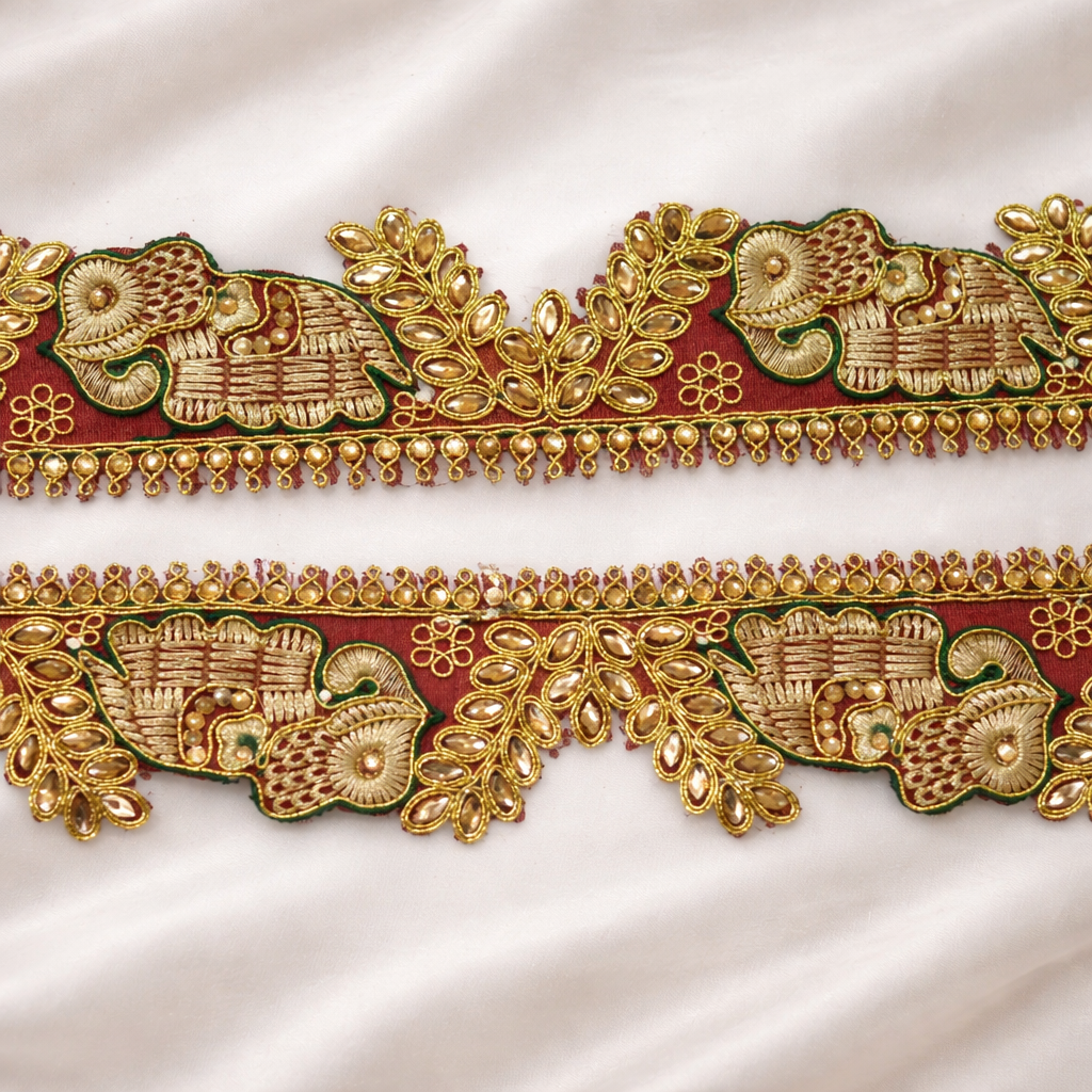 Vibrant Elephant Motif Zari Trim
