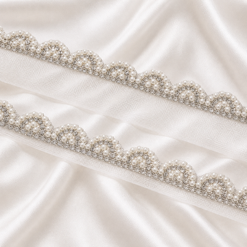 Pearl and Stone Embellished Scallop Net Lace Border Trim
