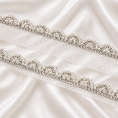 Pearl and Stone Embellished Scallop Net Lace Border Trim