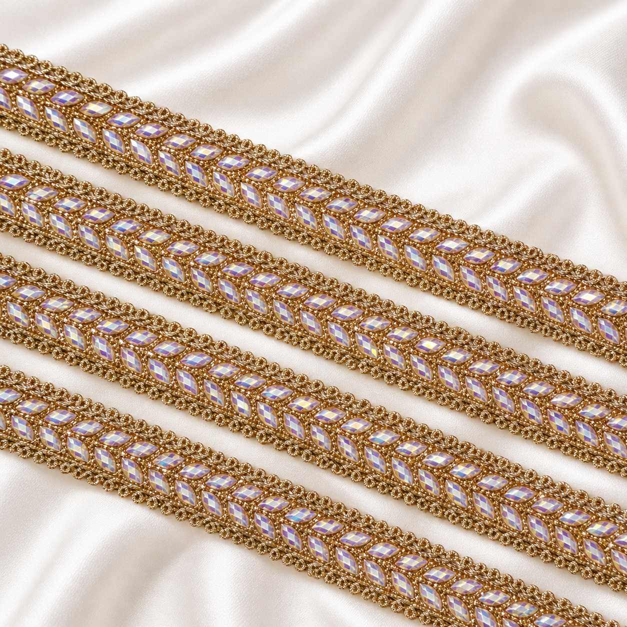 Mirror Stone Embellished Lace Border Trim for Ethnic and Designer Wear
