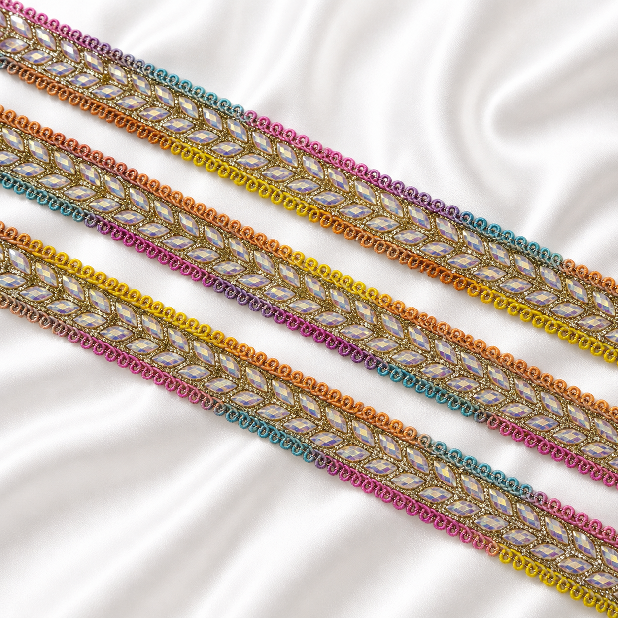 Mirror Stone Embellished Lace Border Trim for Ethnic and Designer Wear