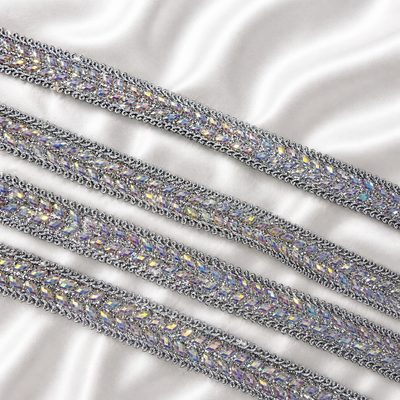 Mirror Stone Embellished Lace Border Trim for Ethnic and Designer Wear