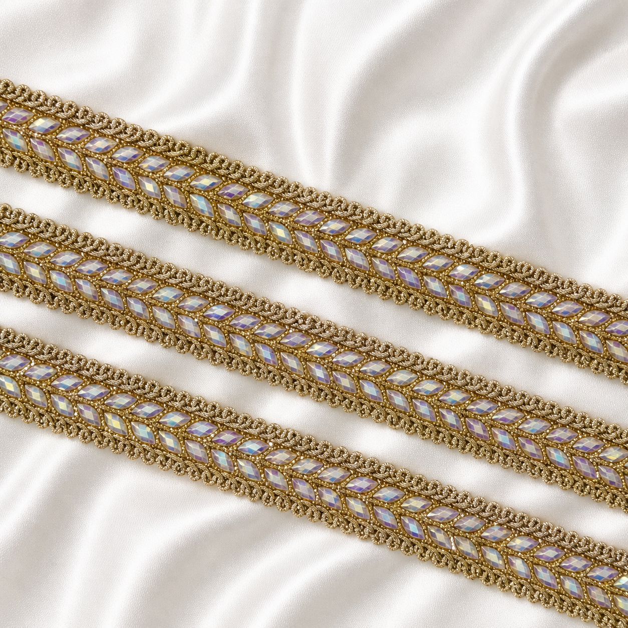 Mirror Stone Embellished Lace Border Trim for Ethnic and Designer Wear