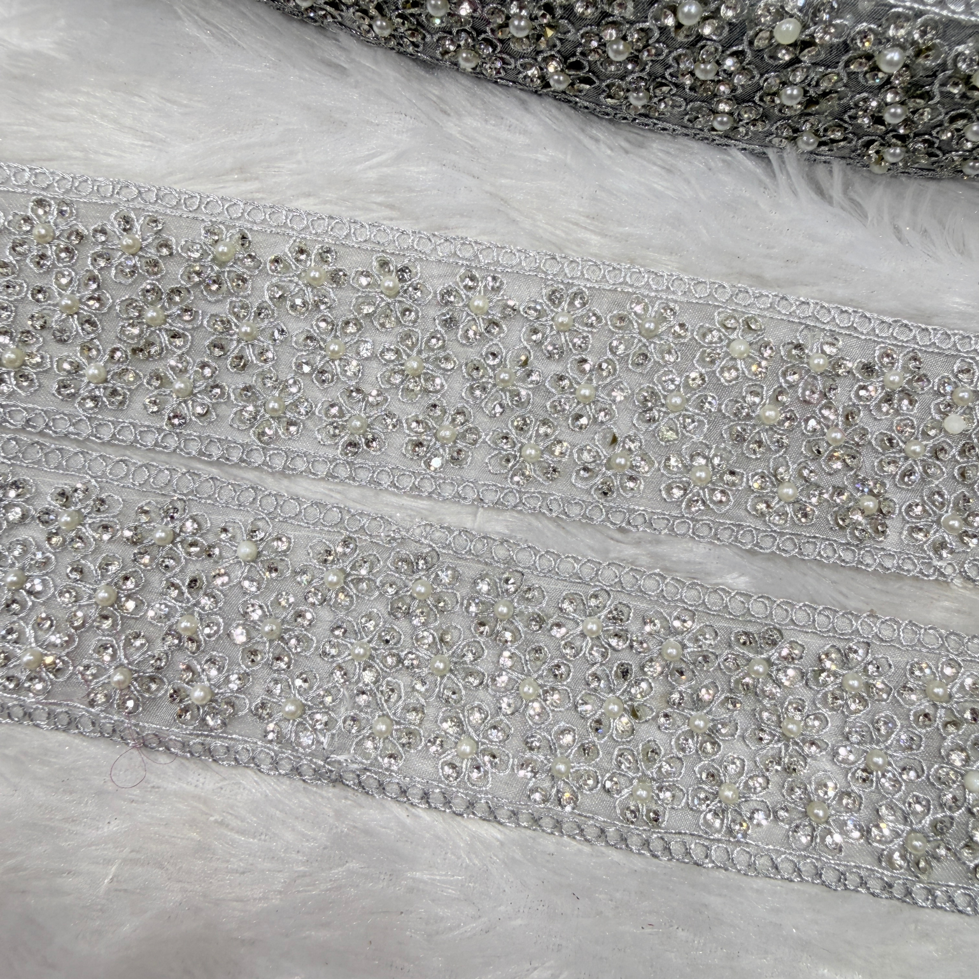 Pearl & Floral Stone Work Embroidered Lace Border for Bridal & Designer Wear