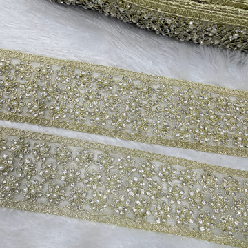 Pearl & Floral Stone Work Embroidered Lace Border for Bridal & Designer Wear