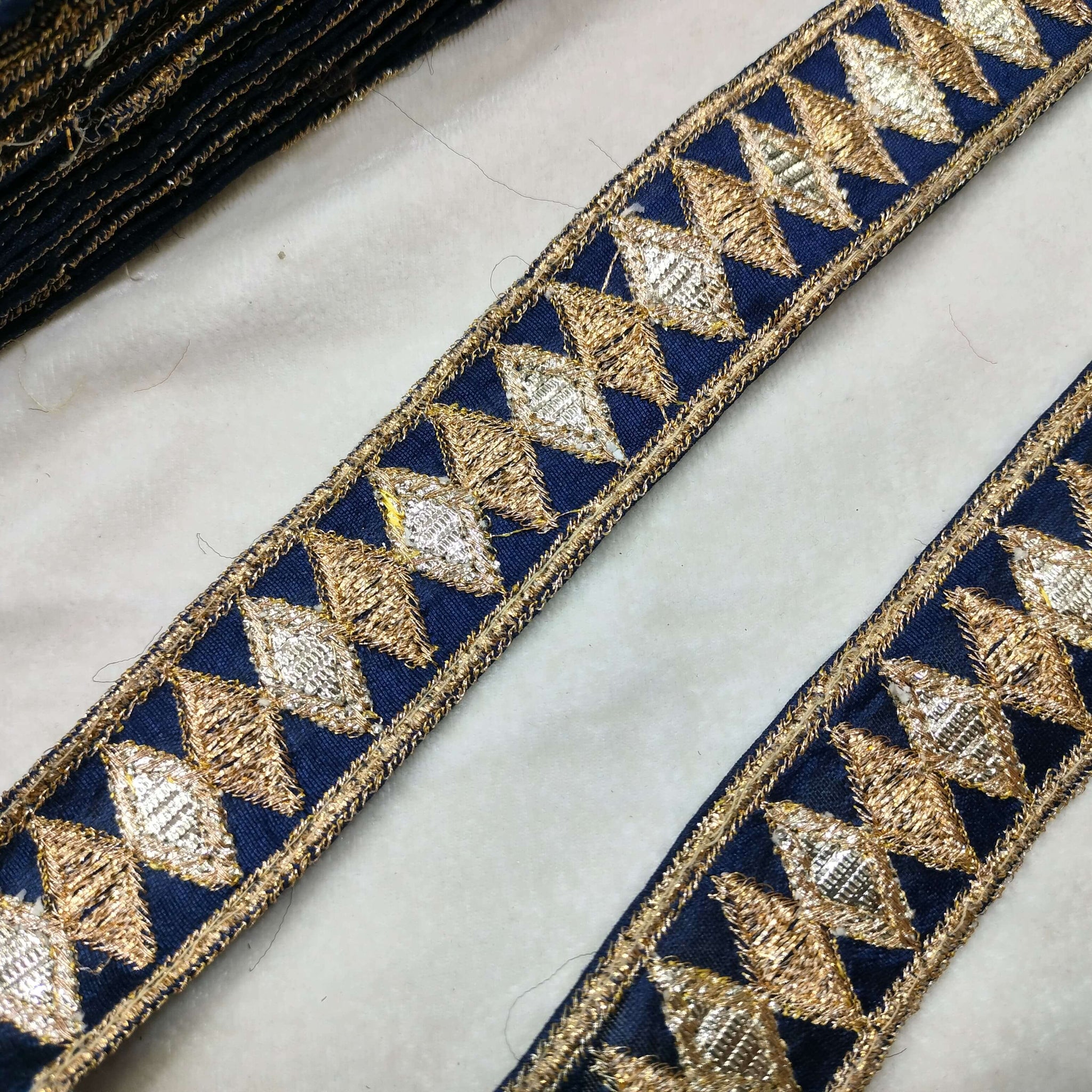 Navy Blue Fancy Zari and Thread Work Embroidered Border