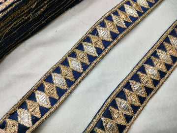 Navy Blue Fancy Zari and Thread Work Embroidered Border